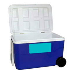 Acan Nevera portátil con Ruedas, 50 litros, Plástico, Porta Alimentos para Playa, Acampada, Camping, 41 x 64 x 42 cm, Color Azul y Blanco características