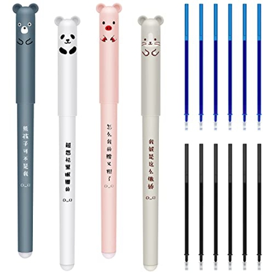 Vicloon Bolígrafos de Gel Borrables, 4 Piezas Tinta de Gel Bolígrafo con12 Recambios,0.35mm, Bolígrafo Borrable para Oficina Escuela Papelería Estudia