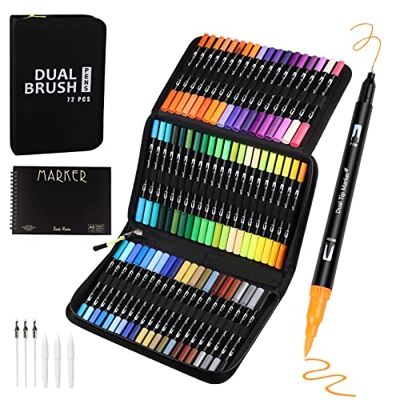 Rotuladores Lettering, Olkoy 72 Rotuladores Punta Pincel de Doble, Conjuntos de Regalo Exquisitos, Rotuladores Punta Fina para Bullet Journal, Caligra