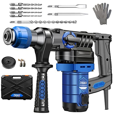ZHJAN Taladro Percutor Eléctrico con Cable de 1130W, Martillo Perforador 230V, SDS Plus Martillo y Taladro de Impacto 2 modos en 1,con Portabrocas de 