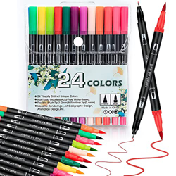 Rotuladores Lettering, Longroad 24 Colores Rotuladores Doble Punta, Punta Pincel de 2 mm y Punta Fina de 0,4 mm, Kit de Rotuladores para Niños y Adult características