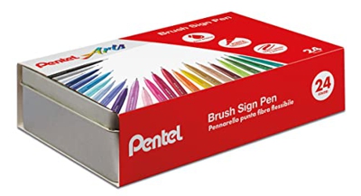 Pentel SES15C Brush Sign Pen caja regalo de metal con 24 colores