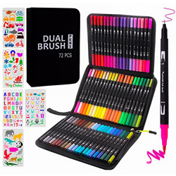Rotuladores de Lettering 72 colores y 5 Plantillas de Dibujo, rotuladores de Punta Doble, Punta Pincel y Punta Fina, rotuladores con Estuche para Adul características