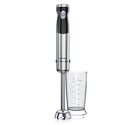 Arendo - Batidora de mano inalámbrica de acero inoxidable - Con batería - Incluye vaso medidor de 600 ml - Cuchilla de doble hoja - Sin cable - Contro