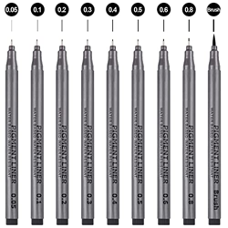 Plumas de Línea Fina, 9pcs Bolígrafos Tinta de Caligrafía, Negro Rotuladores Punta Fina Bolígrafos Fineliner para Dibujo de Artista, Scrapbooking, Boc en oferta