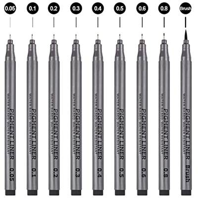 Plumas de Línea Fina, 9pcs Bolígrafos Tinta de Caligrafía, Negro Rotuladores Punta Fina Bolígrafos Fineliner para Dibujo de Artista, Scrapbooking, Boc