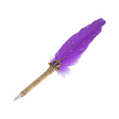 minifinker Pluma de Ave, Pluma Resistente Al Desgaste Estilo Vintage Patrón Exquisito para el Hogar para la Oficina para la Escuela(Púrpura)