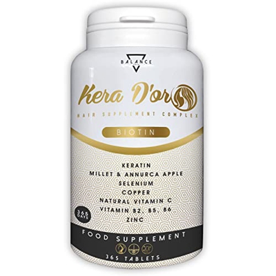 KERA D’OR® – 365 COMPRIMIDOS (Suministro de 1 Año) | Biotina para el Cabello | Vitaminas para el Cabello | 10 ingredientes activos: Biotina, Queratina