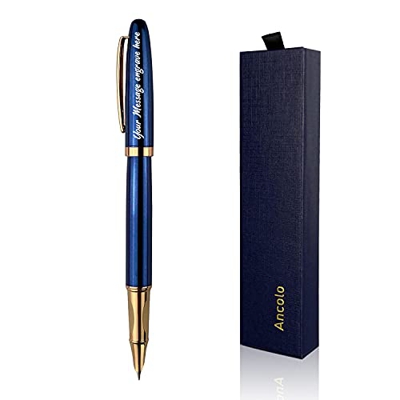Pluma estilográfica de lujo grabada con estuche para bolígrafos, 2 cartuchos de tinta negra extra, grabados con nombres y mensajes en el bolígrafo, re