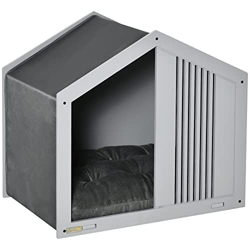 PawHut Casa de Madera para Perros Pequeños Caseta para Mascotas Interior con Cojín Acolchado Grueso Cobertura de Tela Oxford Extraíble y Ventilaciones características