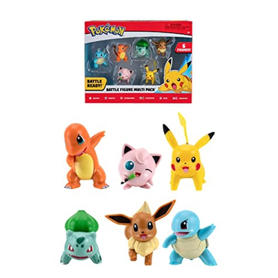 BANDAI - Pokémon - Pack de 6 Figuras - Ola 1 - Pikachu, Carapuce, Salameche, Bulbizarre, Evoli, Grodoudou - JW2470