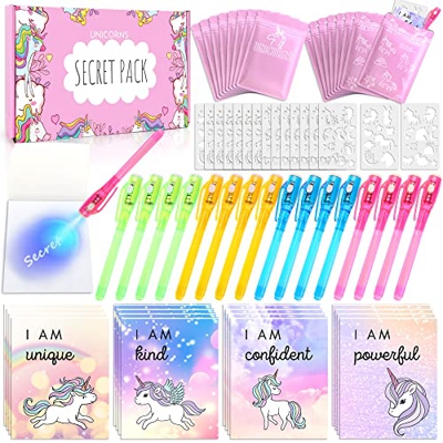MarkersHome Bolígrafo Tinta Invisible con Luz UV y Libreta Unicornio Packx16 Detalles Cumpleaños Niños,Regalos Cumpleaños Niños niña Colegio, Piñatas 