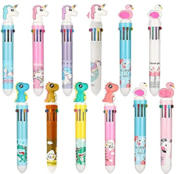 Weinsamkeit Paquete de 12 PCS 10 en 1 Bolígrafos Retráctiles Multicolores, Bolígrafo de Dibujos Animados Dinosaurio Unicornio Flamenco para Office Sch características