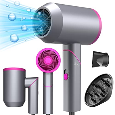 Secador de Pelo Profesional, 2 Velocidades 3 Temperaturas, 1800W Secador de Cabello Iónico seco rápidamente, Secador de Pelo Plegable y Portátil con C