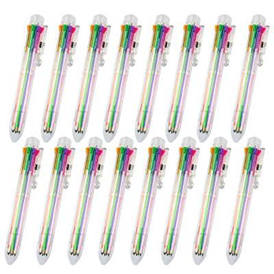 Bolígrafos de Multicolor, Weinsamkeit 16 Piezas 8-en-1 Bolígrafos de Bola Retráctiles, 8 Colores Plumas de Punta de Bola de Barril Transparente para O