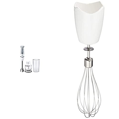 Braun Hogar Minipimer 5220 Batidora de Mano, 1000 W, 21 Velocidades y Función Turbo + Minipimer MQ10 WH Accesorio varilla, acero inoxidable, apto lava