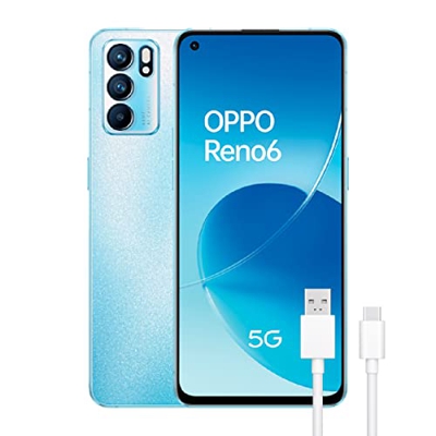 OPPO Reno 6 5G Artic Blue - Pantalla 6.43" AMOLED FHD 90Hz, 8GB RAM + 128GB Almacenamiento, Mediatek Dimensity 900, Triple cámara 64MP+8MP+2MP, 4300mA