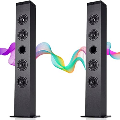 NK Pack 2 Torres de Sonido Vertical TWS (Sonido simultáneo) - Bluetooth 5.0, RMS, Mando a Distancia, Entrada óptica, RCA, Coaxial, Auxiliar, USB, FM (
