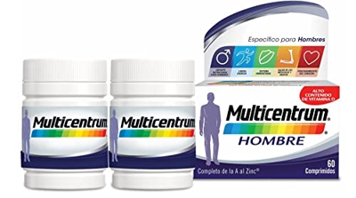 Multicentrum Hombre, Complemento Alimenticio Multivitaminas con 13 Vitaminas y 11 Minerales, Sin Gluten, 60 Comprimidos