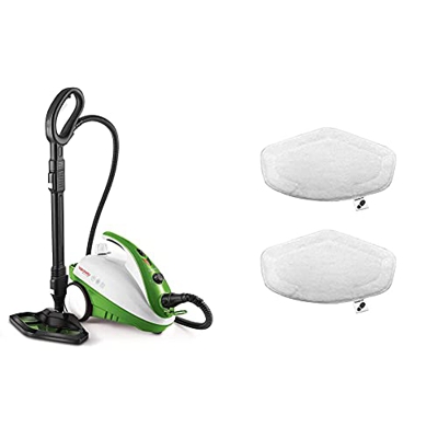 Polti Vaporetto Smart 35 Mop Limpiador a Vapor con Cepillo Vaporforce, 1800 W, 1.6 litros, plástico, Acero Inoxidable, Verde + Kit de 2 paños de micro