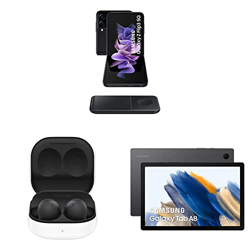 Samsung Galaxy Z Flip3 5G - Plegable, Pantalla 6,7” (AMOLED FHD+, 8GB RAM + 128GB, 3300 mAh) Negro + Wireless Charger Dúo + Galaxy Tab A8 + Galaxy Bud en oferta