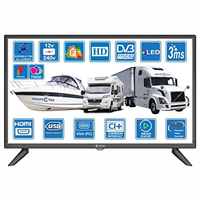 Autocaravanas Cravana Camper Barco 12V 220V 24“ LED HD Digital TV DVB-T2/C/S2 TDT, Cable, Satélite USB PVR & Reproductor Multimedia, VGA & HDMI Monito