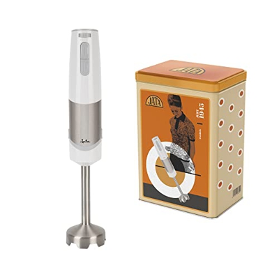 Jata JEBT1945 - Batidora de mano electrónica con doble cuchilla de acero inoxidable. Regulador electrónico de velocidad. Pie de acero inoxidable desmo