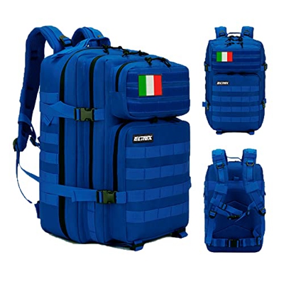 ELITEX Mochila 45L Táctica Militar Bandera Italia Impermeable Deportiva Aire Libre Bolsillos Gimnasio Portatil Oxford 900D (Azul)