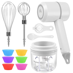 3 en 1 Batidora de Varillas Eléctrica, HI NINGER Batidora de Mano con 3 Velocidades, Batidor de Huevos Sin Cable Portátil, Picadora Eléctrica Mini 300 precio