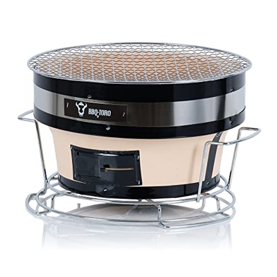 BBQ-Toro Hibachi - Parrilla de mesa redonda de cerámica | Ø 30 cm | parrilla de acero inoxidable | parrilla y soporte | parrilla compacta para balcón,