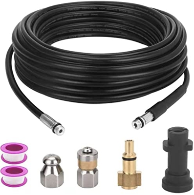 Manguera de limpieza de tuberías de drenaje de 20 m con adaptador, desbloqueador de tubo flexible y kit de drenaje para arandelas de alta presión Karc