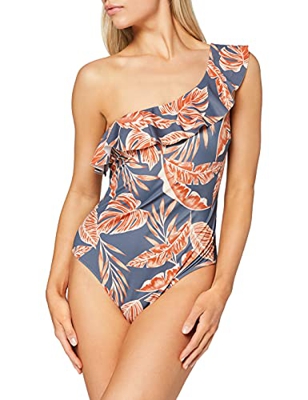 Iris & Lilly Auk11701 Trajes de baño, Gris/Naranja, Hoja de Palmera, 42