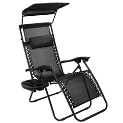 Bigzzia Tumbona Silla Plegable Acolchada de Silla Gravedad Cero, Tumbonas Jardín Exterior Plegable con Dosel Ajustable, Portavasos y Almohadas para Pa precio