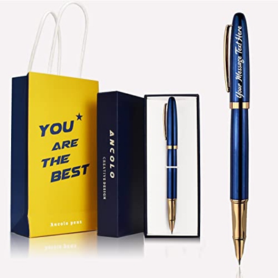 Pluma estilográfica personalizada - Pluma estilográfica de lujo - con estuche para bolígrafos, 2 cartuchos de tinta negra extra, grabado su nombre en 