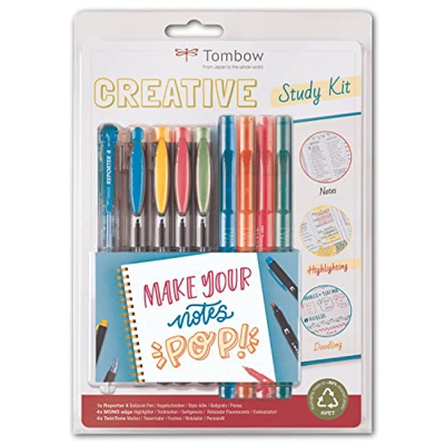 Tombow - Kit Creativo para Apuntes Visuales, Autoorganización, Sketchnotes y Lettering | 8 Rotuladores de Colores Doble Punta y 1 Bolígrafo de 4 Color
