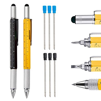 Amarillo y negro Boligrafos Multifuncion,2 regalos de bolígrafo para hombres, el práctico bolígrafo multiusos 6 en 1 es una herramienta fiable para in