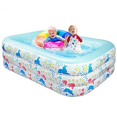 Piscina Hinchable 240 x 150 x 60 cm para Niños Adultos Familia, Piscina Rectangular con Material de PVC de 3 Capas, Piscina Infantil Grande, Patio, Ja