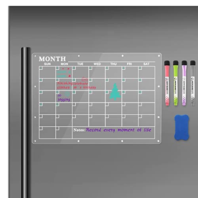 MoKo Calendario Mensual Magnético, 42,5 x 30 cm Tablero de Planificación Magnético para Nevera de Acrílico con 4 Rotuladores y 1 Borrador para Cumplea