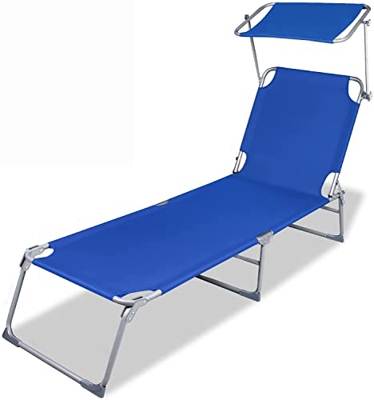 Qdreclod Tumbona con toldo, plegable, soporta hasta 120 kg, con 4 posiciones, respaldo ajustable, 180 cm x 50 cm x 30 cm, tumbona de jardín con techo
