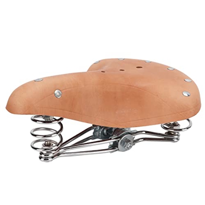 FECAMOS Sillín de Bicicleta Retro, Cómodo Sillín de Bicicleta de Cuero de Vaca con Resortes para Bicicletas de Turismo