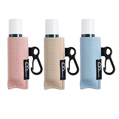 Llavero para bálsamo labial, 3 unidades, con clip en las mangas del capítulo, funda elástica para lápiz labial (beige/azul claro/rosa claro)