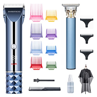 Barberboss Cortapelos profesional para hombres con cuchilla de cerámica autoafiladora y recortadora de barba de titanio con hoja en T, sin cable, pant