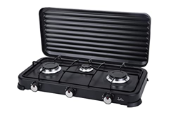JATA JECG2703 - Cocina de gas portátil de 3 fuegos con parrilla. Apta para butano y propano. Con tapa protectora extraíble. Ideal para camping. Ocupa  en oferta