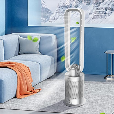 SOENDRK Ventilador de Pedestal sin Bucle, Ventilador Torre Iones Negativo con Filtro HepA, oscilante silencioso Control Remoto/táctil - refrigeración 