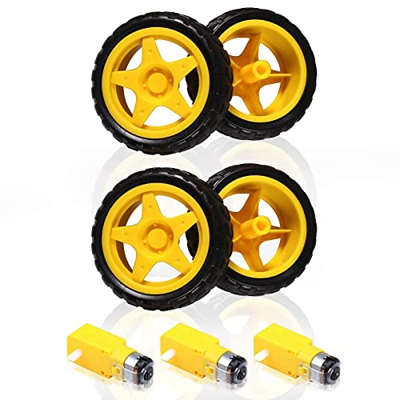 RUIZHI 4pcs DC3V-12V DC Motorreductor con 4pcs Plástico Rueda Neumático para Arduino, Robot de Coche Inteligente DIY