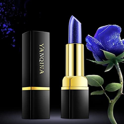 Long-Lasting Moisturizing Lipstick, YANQINA Magic Color Changing Lip Balm Discoloration Blue Rose Shimmer Temperature Change Lipstick, Blue Changed in