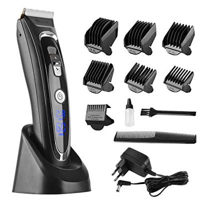 Cortapelos para hombre, con pantalla LED, inalámbrica, para niños, hombres, con hoja de cerámica con cargador, 7 peines-guía (A)
