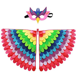 Proumhang 2 Piezas de Disfraz de alas de pájaro para niños de 3 a 8 años,Disfraz de búho de pájaro y Pavo Real,máscara de Ojo de Fieltro para niños y  características