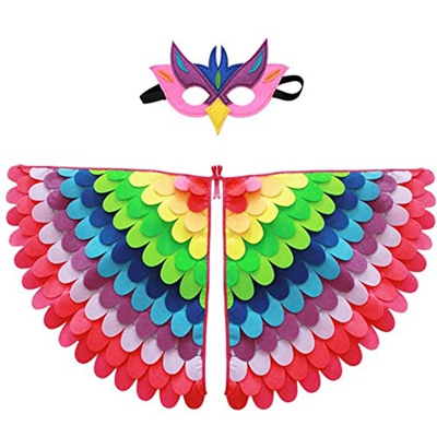 Proumhang 2 Piezas de Disfraz de alas de pájaro para niños de 3 a 8 años,Disfraz de búho de pájaro y Pavo Real,máscara de Ojo de Fieltro para niños y 