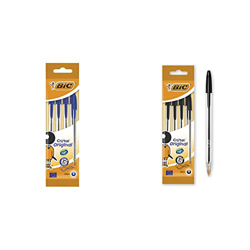 BiC Cristal medium Bolígrafo de punta redonda, color azul, pack de 4 unidades + Cristal Original Bolígrafo de punta redonda, color negro, pack de 4 un características